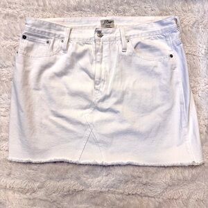 J.Crew White Denim Cut-Off Skirt | Size 32 | Button & Zip Closure